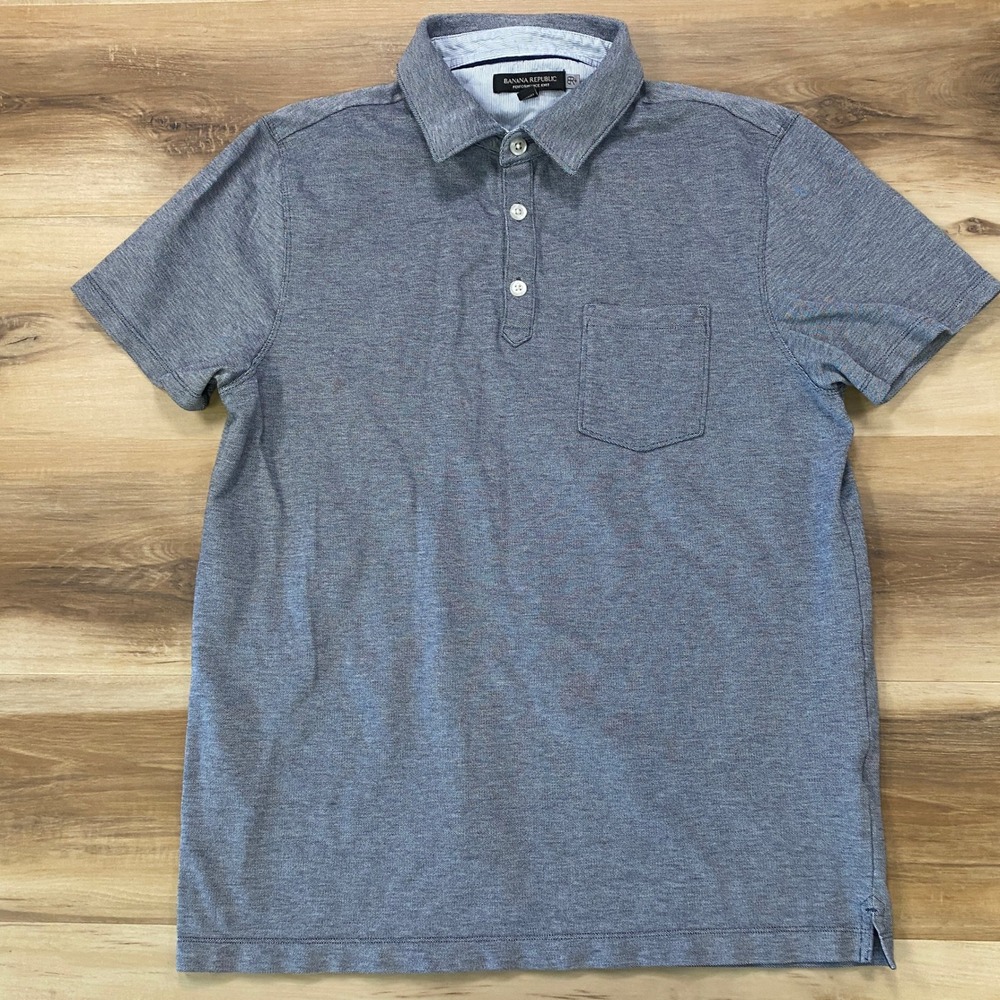 Banana Republic Polo Shirt Medium Performance Knit Cotton Blue Short Sleeve